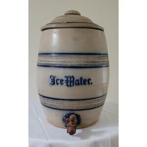 ICE WATER CROCK Cooler Dispenser Glazed Stoneware --Antique/1800's